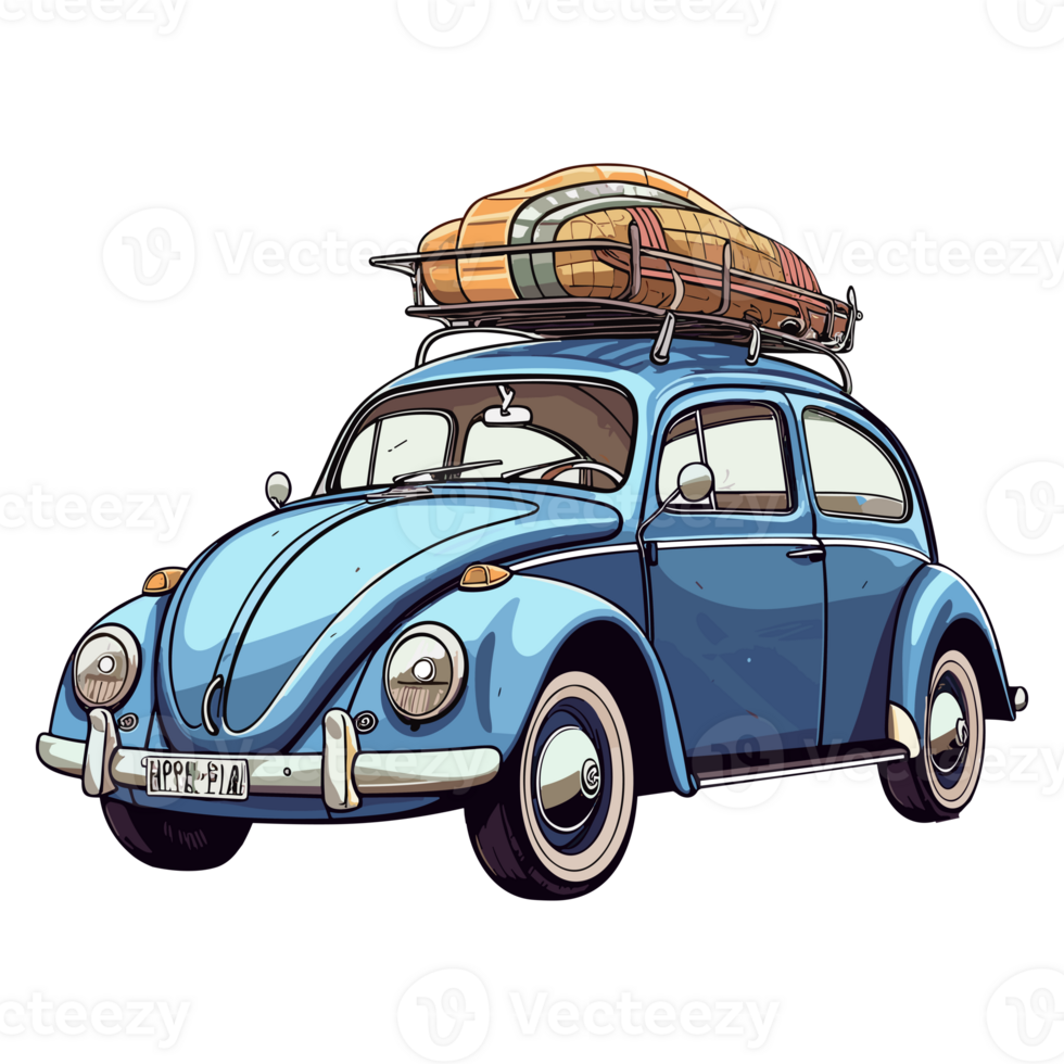 Beetle classic car with a roof rack illustration png