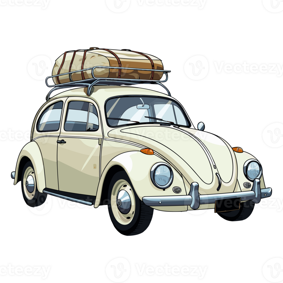 Beetle classic car with a roof rack illustration png