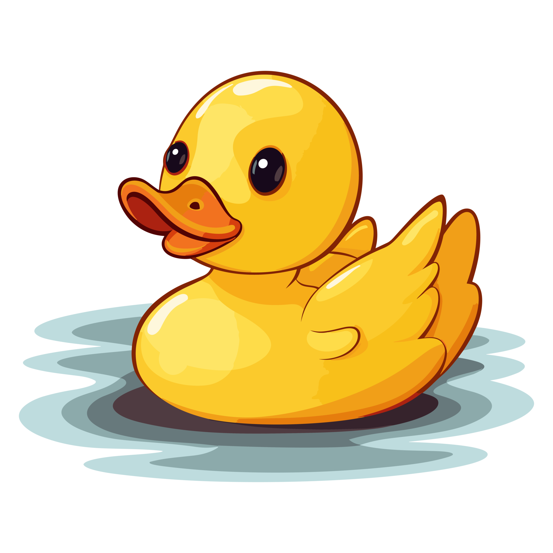 Yellow duck is bathing in a puddle, rubber bath duck illustration ...