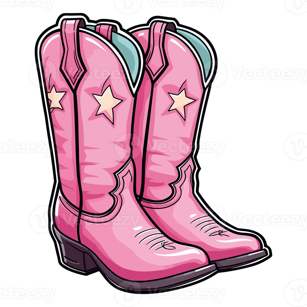 Pink cowboy cowgirl boots in western southwestern style, cowgirl illustration. png