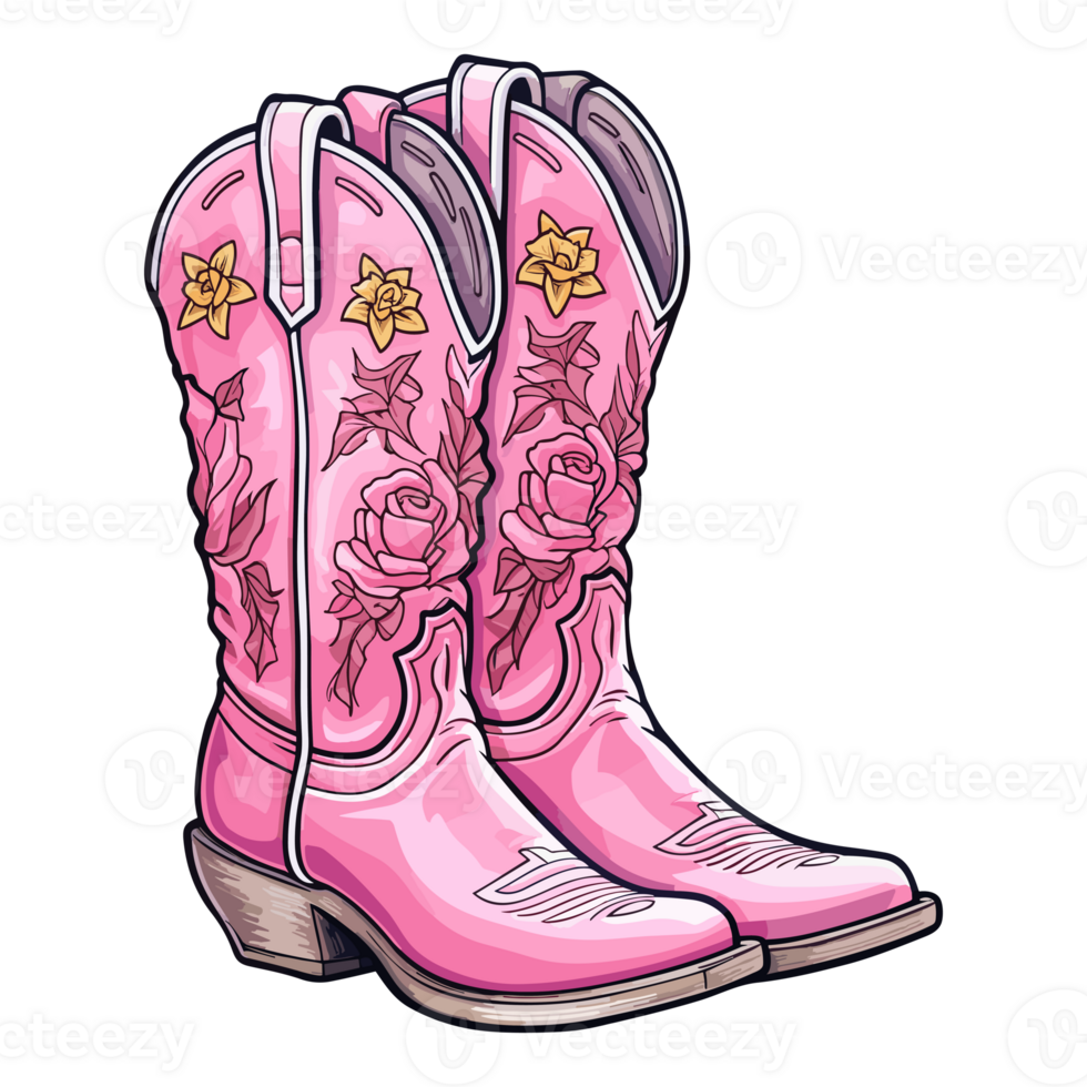 Pink cowboy cowgirl boots in western southwestern style, cowgirl illustration. png