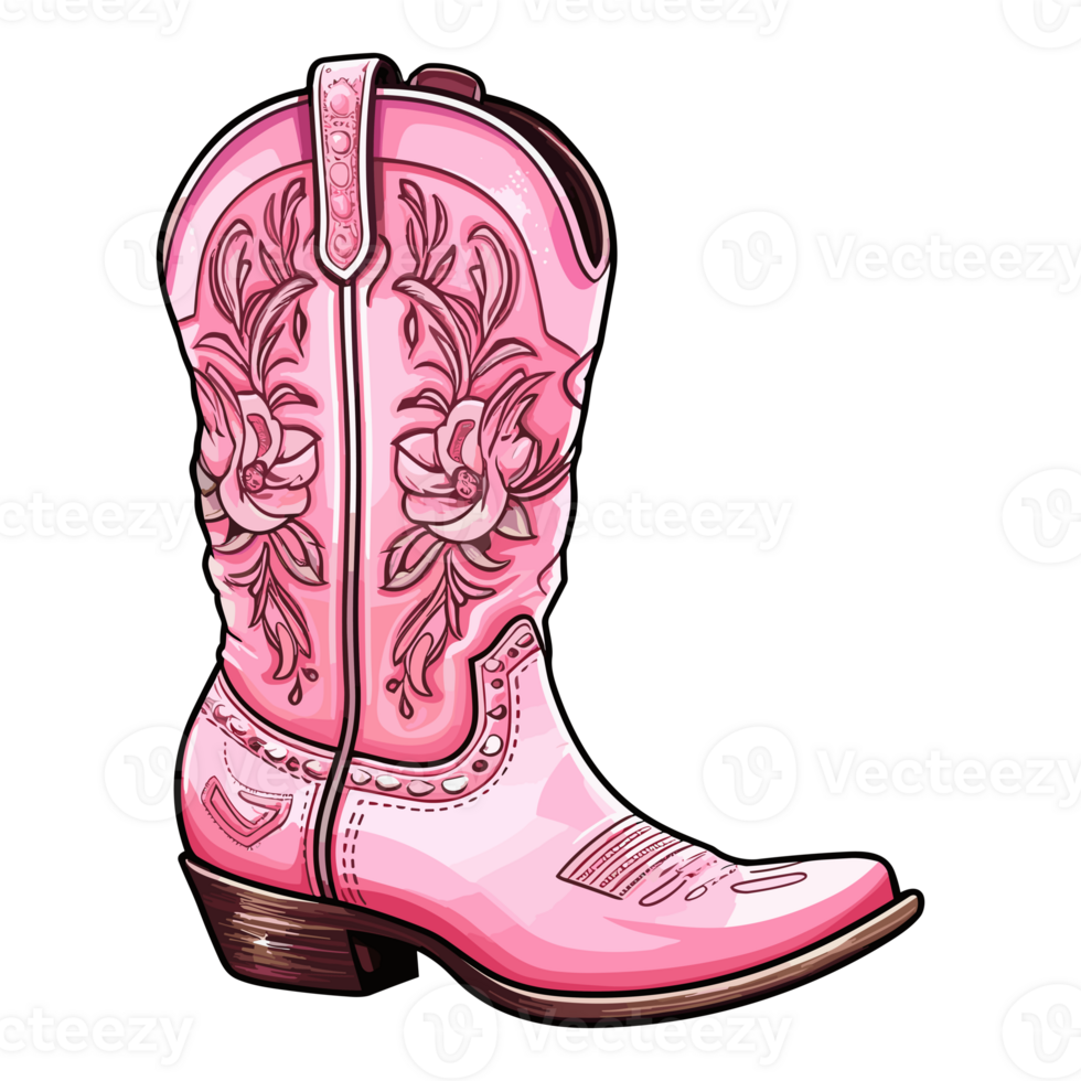 Pink cowboy cowgirl boots in western southwestern style, cowgirl illustration. png