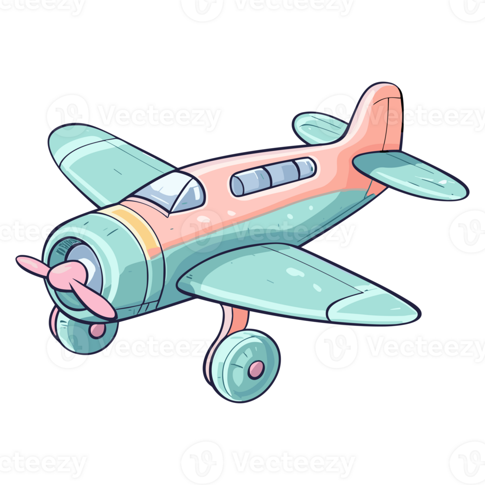 Miniature of a colorful toy airplane in cartoon style pastel colors png