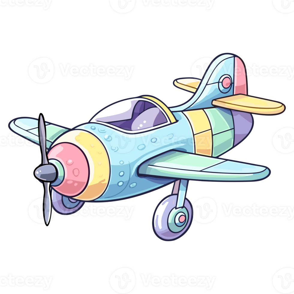 Miniature of a colorful toy airplane in cartoon style pastel colors png