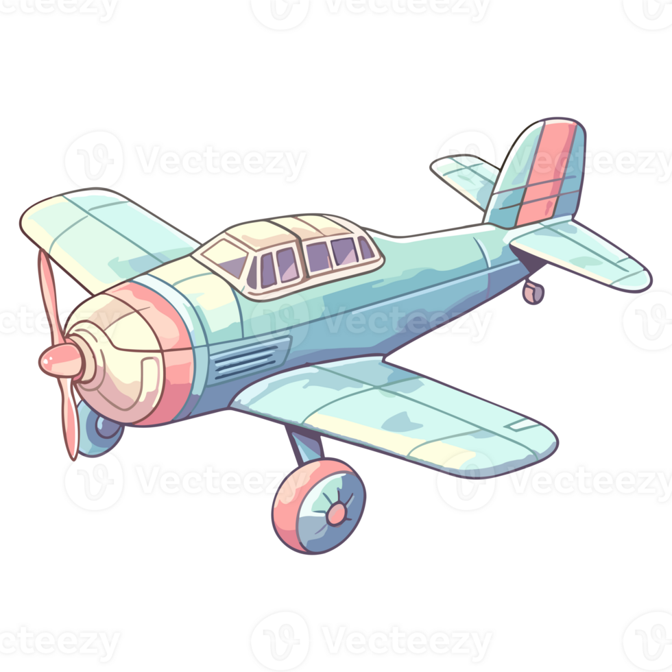 Miniature of a colorful toy airplane in cartoon style pastel colors png