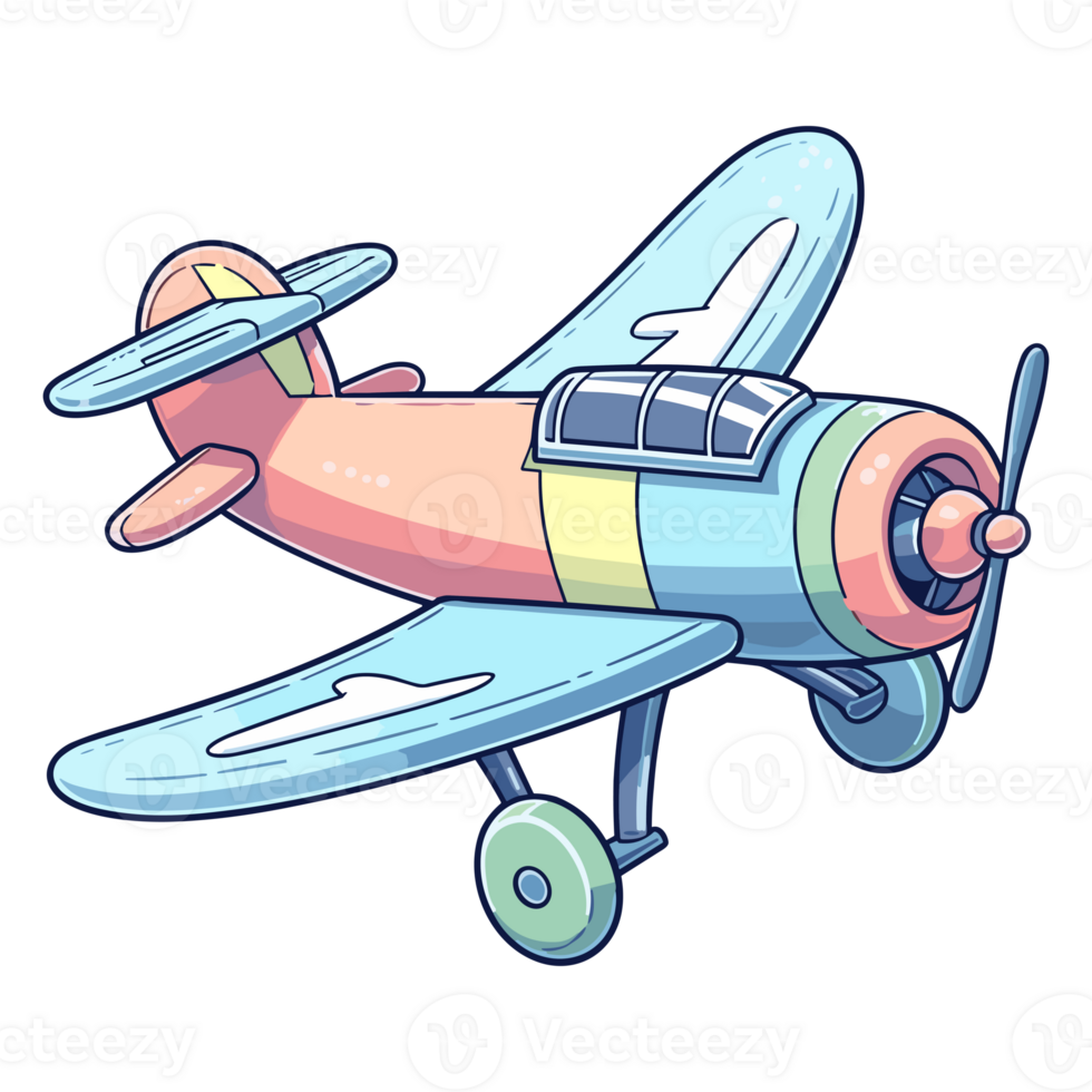 Miniature of a colorful toy airplane in cartoon style pastel colors png