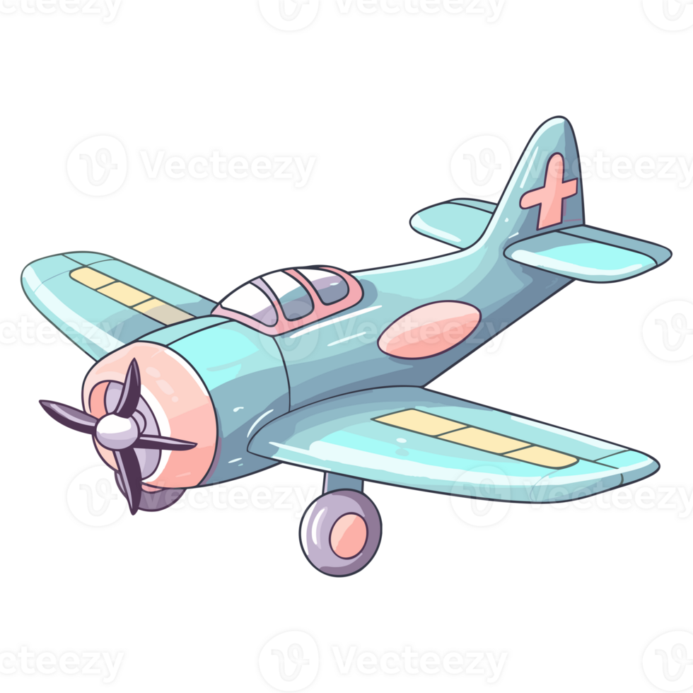 Miniature of a colorful toy airplane in cartoon style pastel colors png