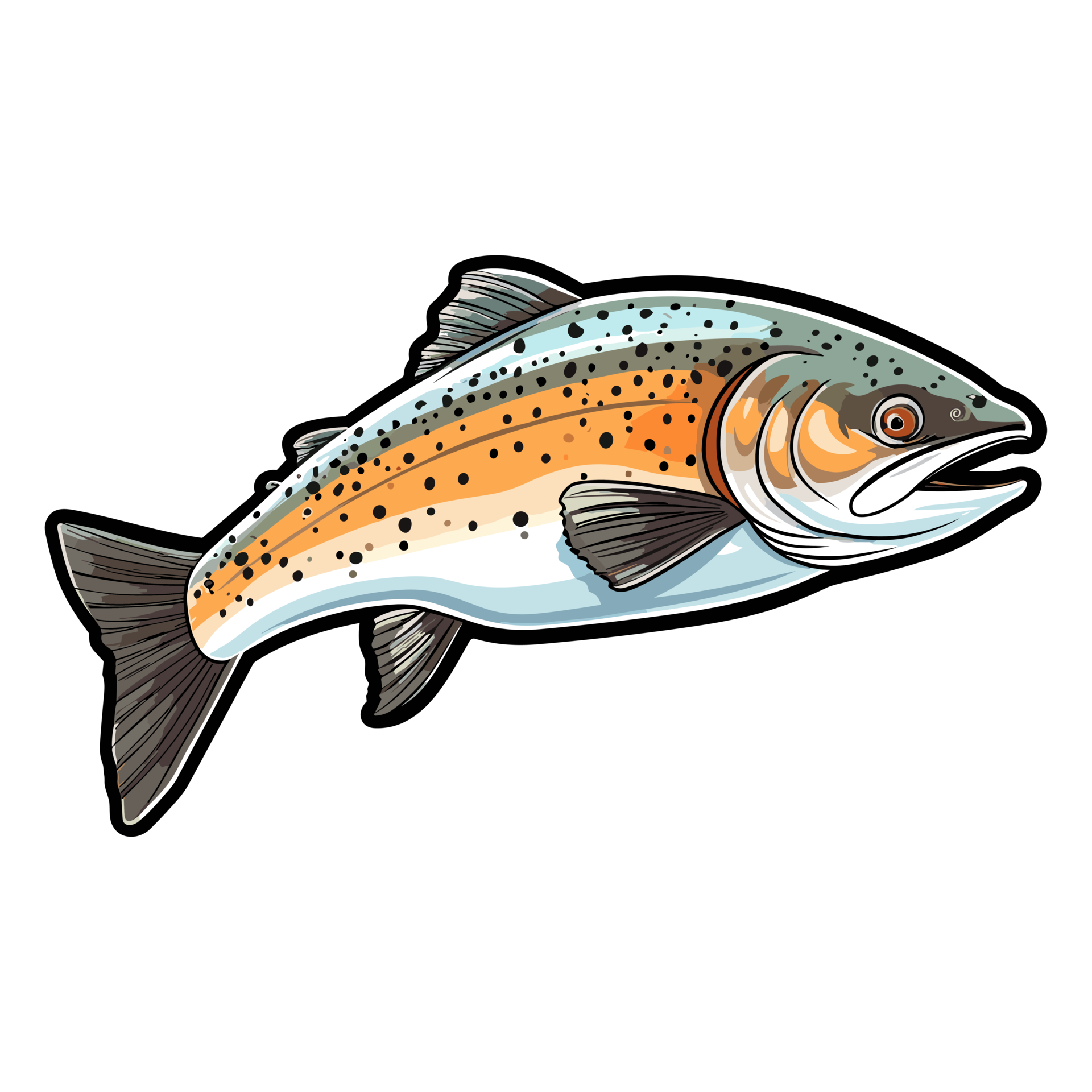 Trout fish illustration, Jumping fish, freshwater sportfishing