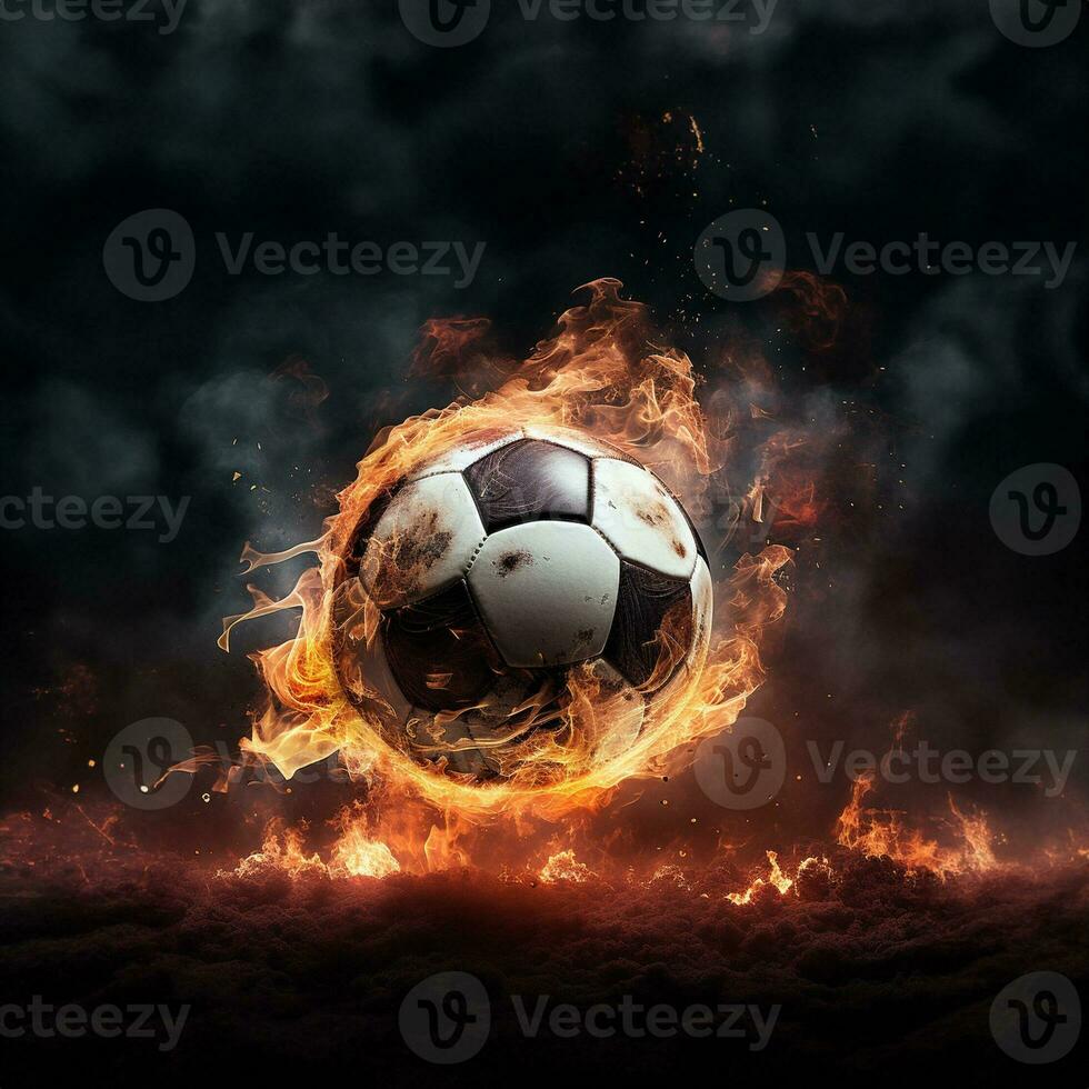 Fiery Soccer Ball on Black Background photo