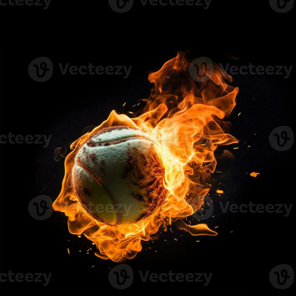 Fiery tennis Ball on Black Background, tennis ball on fire photo