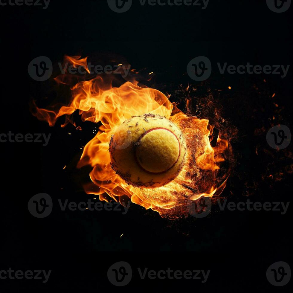 Fiery tennis Ball on Black Background, tennis ball on fire photo