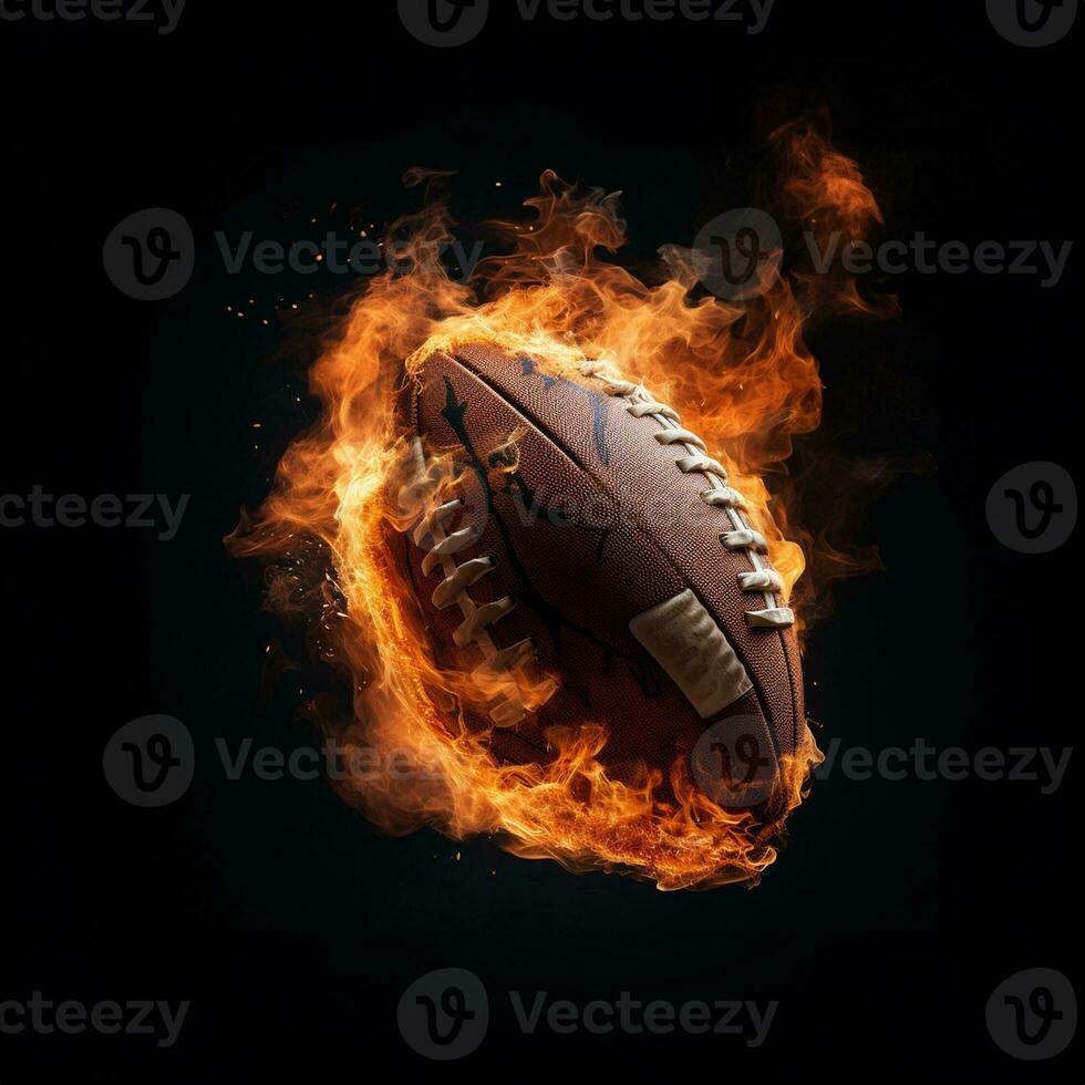 Flying American football ball with fire flame trails photo