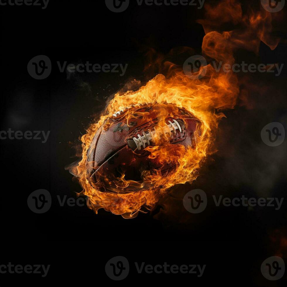 Flying American football ball with fire flame trails photo