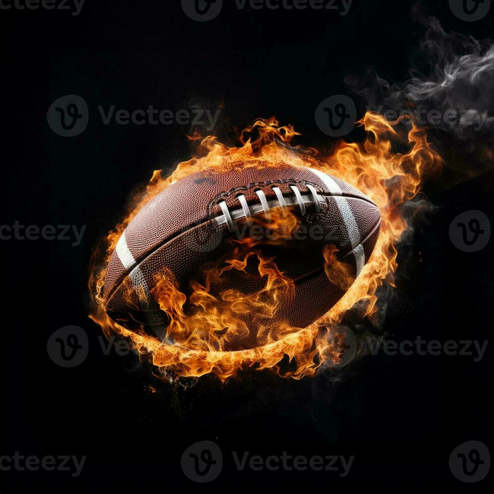 Flying American football ball with fire flame trails photo