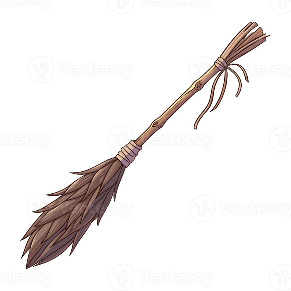 Magic witch broomstick Halloween and witchcraft item hand drawn png