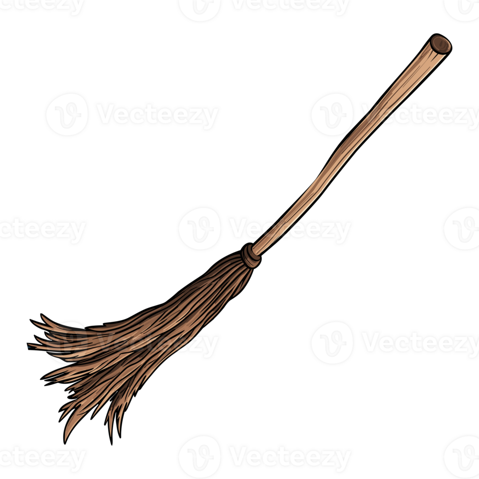 Magic witch broomstick Halloween and witchcraft item hand drawn png