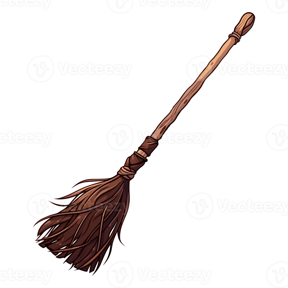 Magic witch broomstick Halloween and witchcraft item hand drawn png