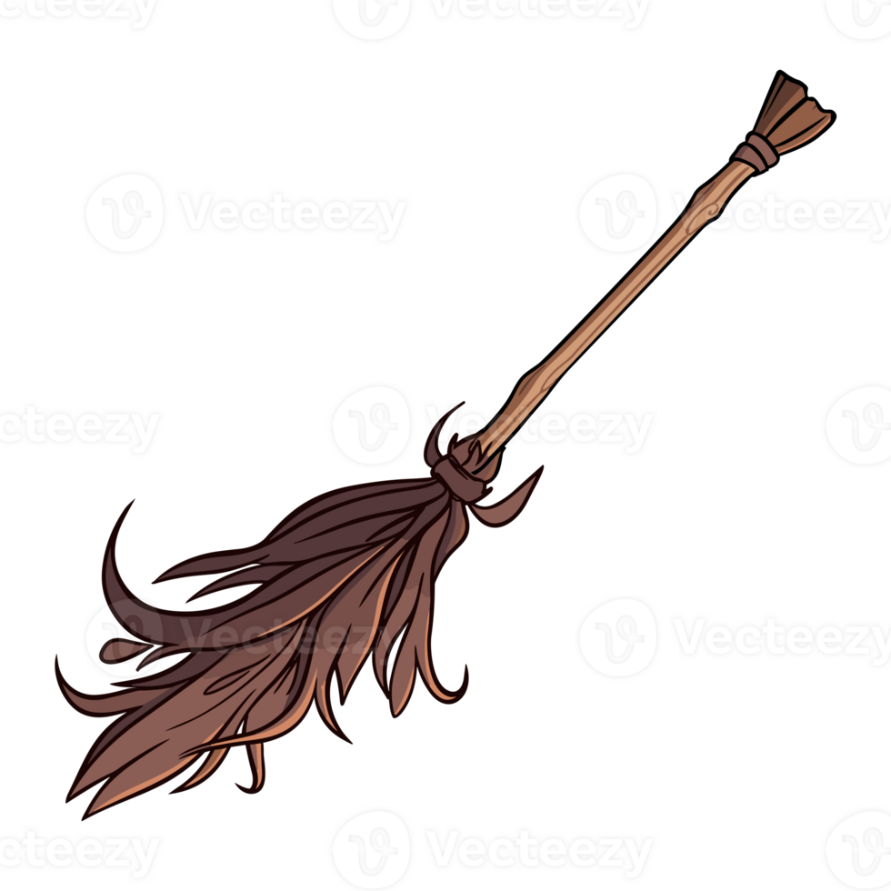 Magic witch broomstick Halloween and witchcraft item hand drawn png