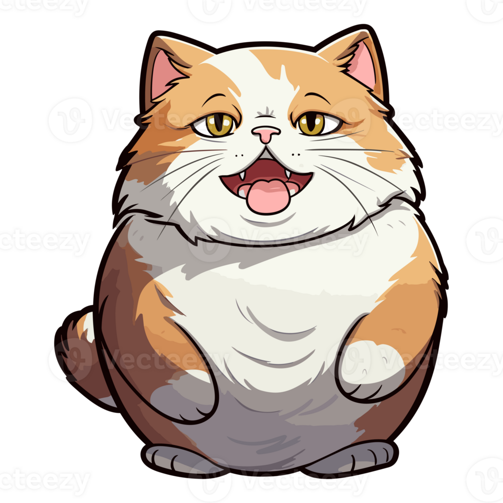 Cute fat cat sticker design, Funny crazy cartoon illustration png