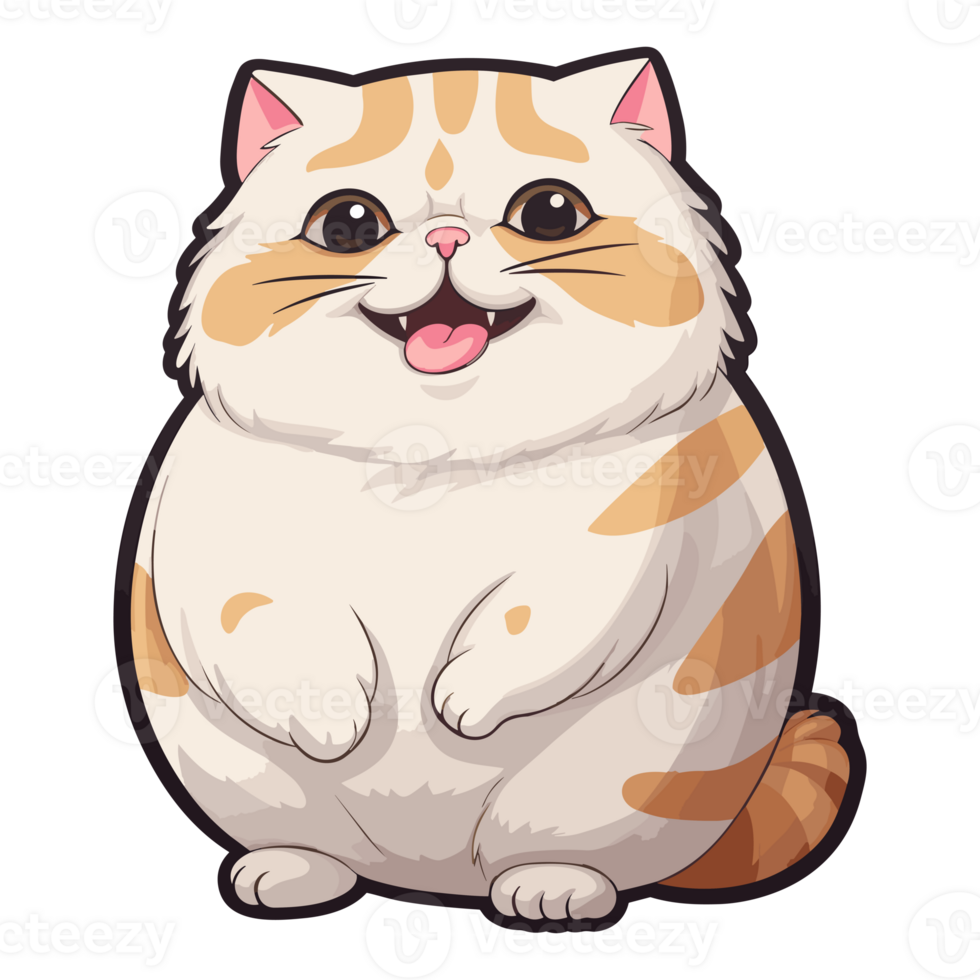 Cute fat cat sticker design, Funny crazy cartoon illustration png