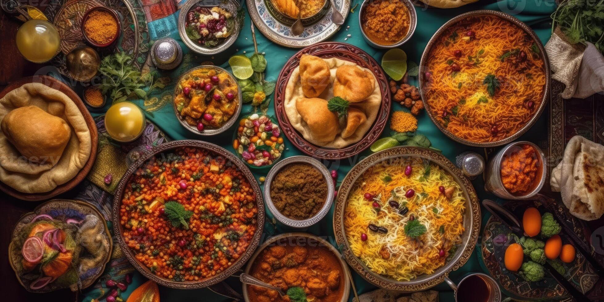 Illustration of Indian national food. View from above.Generative AI photo