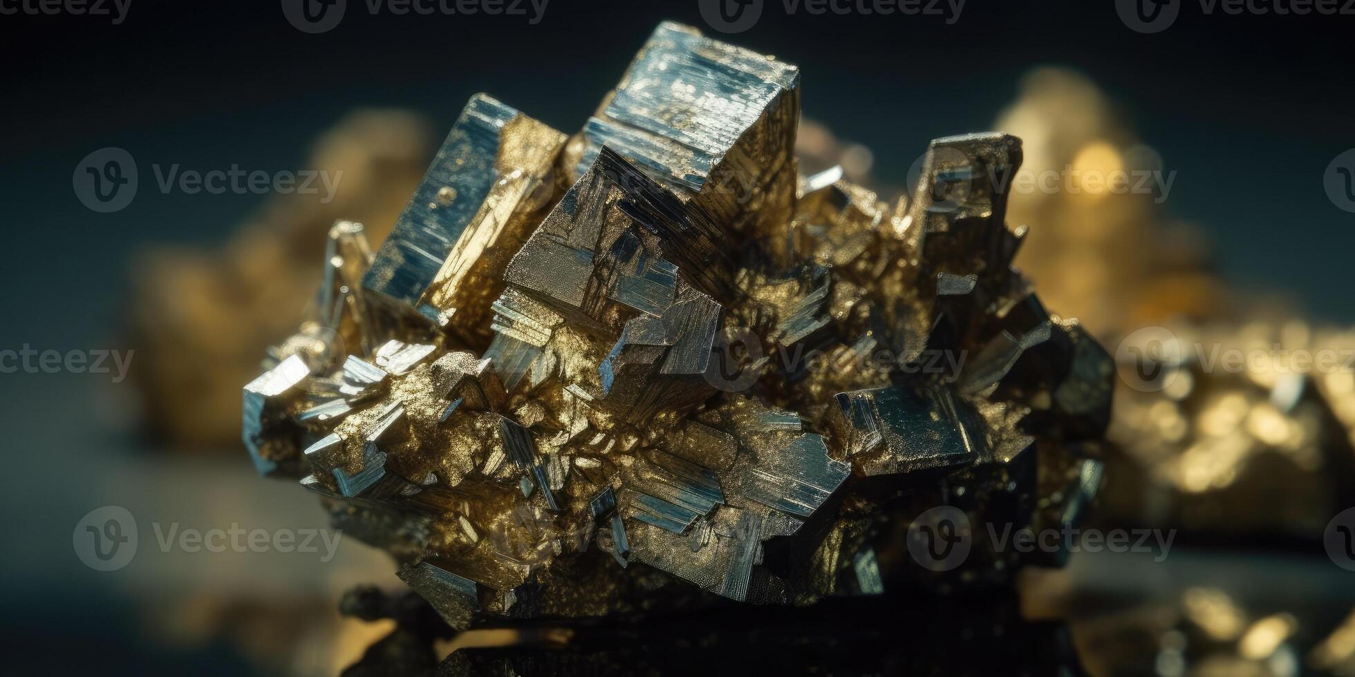 Photo of the mineral stone pyrite close-up, macro. Generative AI