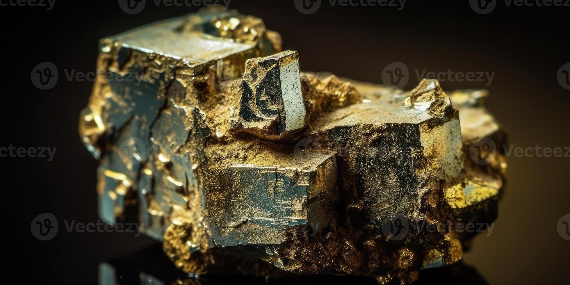 Photo of the mineral stone pyrite close-up, macro. Generative AI