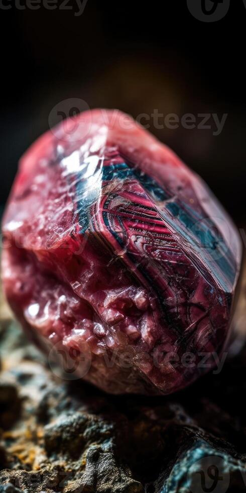 Photo of the mineral stone rhodolite close-up, macro.
