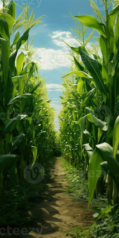 Ecological field of corn. Vegetarianism. Generative AI photo