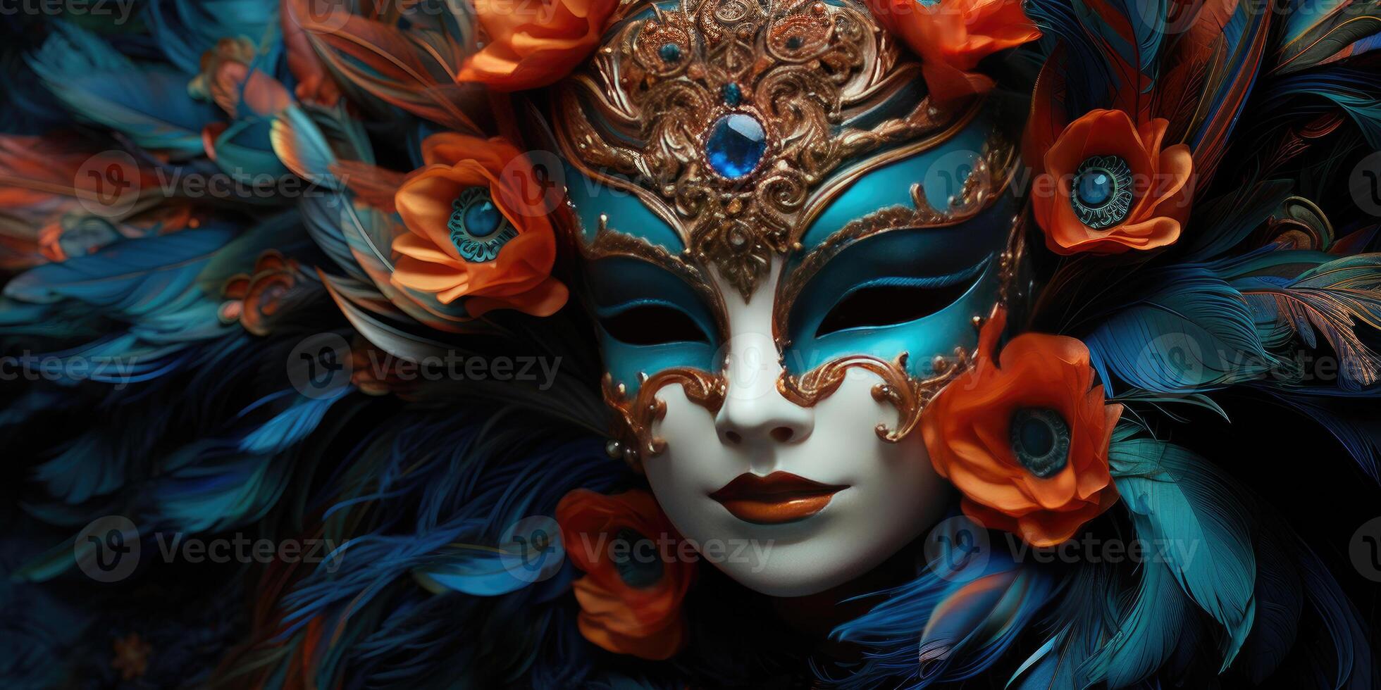 Magnificent Venetian masks. Carnival. Generative AI photo