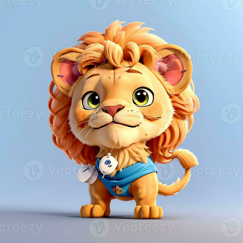 Super cute baby Lion in 3D cartoon style photo AI gendered, 3D Animals photo.