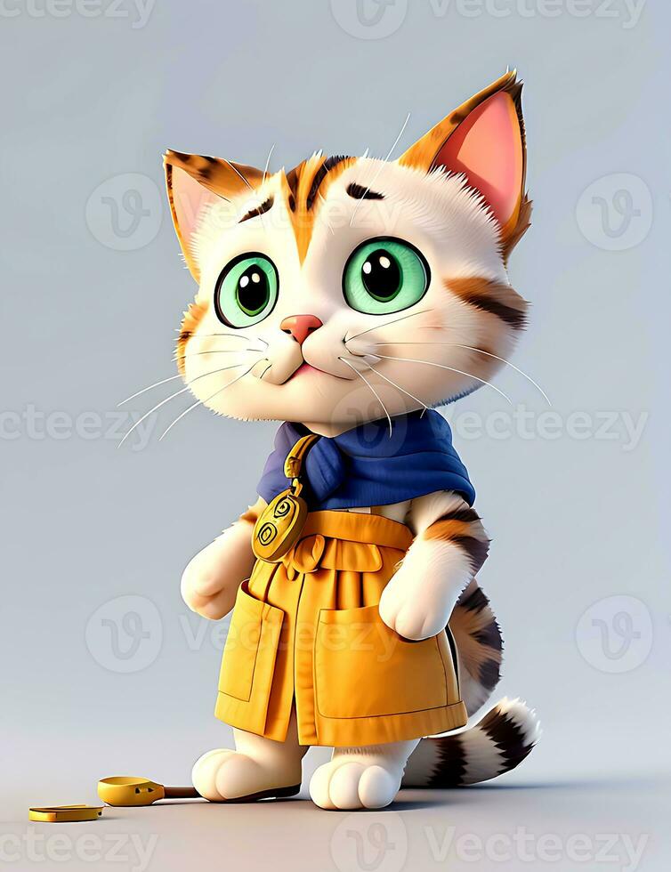 Super cute baby Cat in 3D cartoon style photo, 3D Animals AI gendered photo. photo