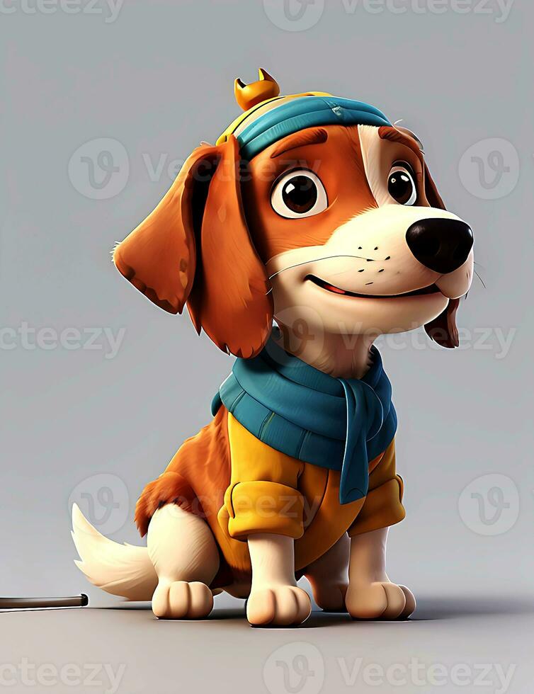 Super cute baby Dog in 3D cartoon style photo, 3D Animals AI gendered photo. photo