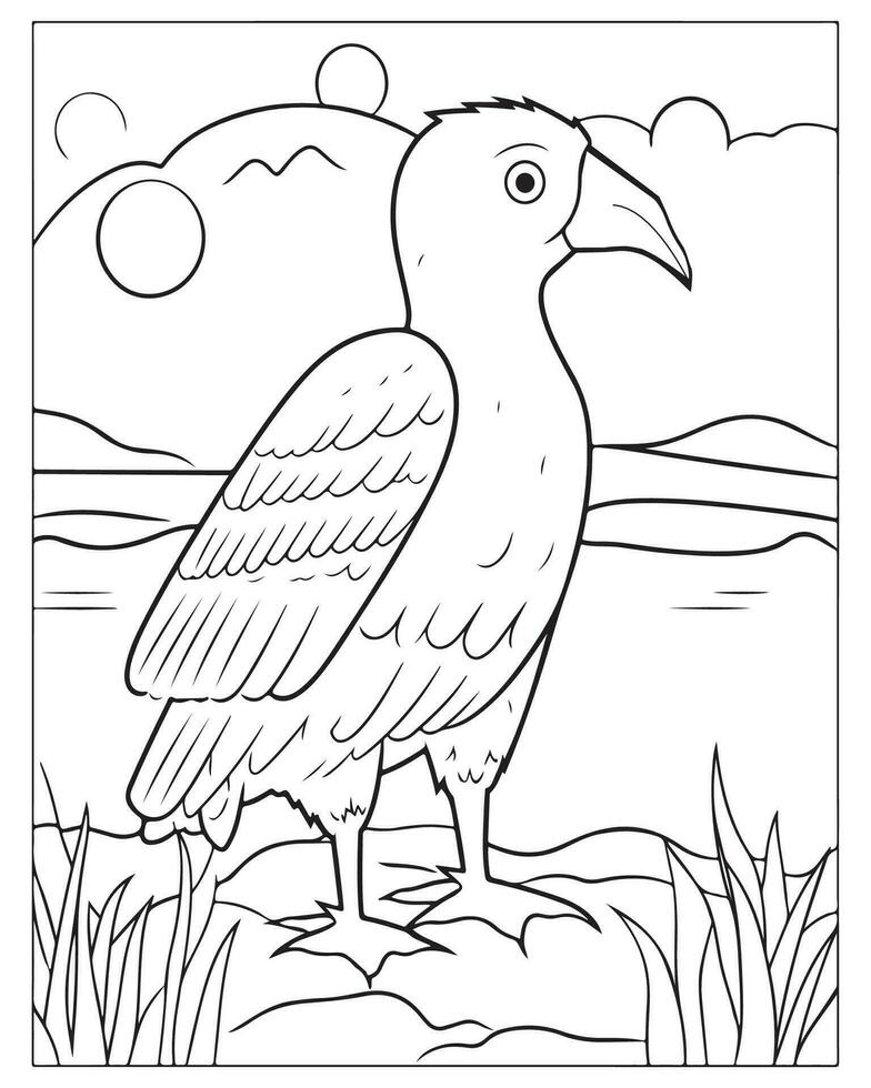 Cute Bird Coloring pages for kids, Bird illustration, Bird vector, Black and white vector