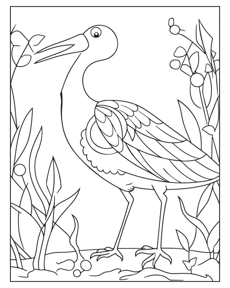 Cute Bird Coloring pages for kids, Bird illustration, Bird vector, Black and white vector