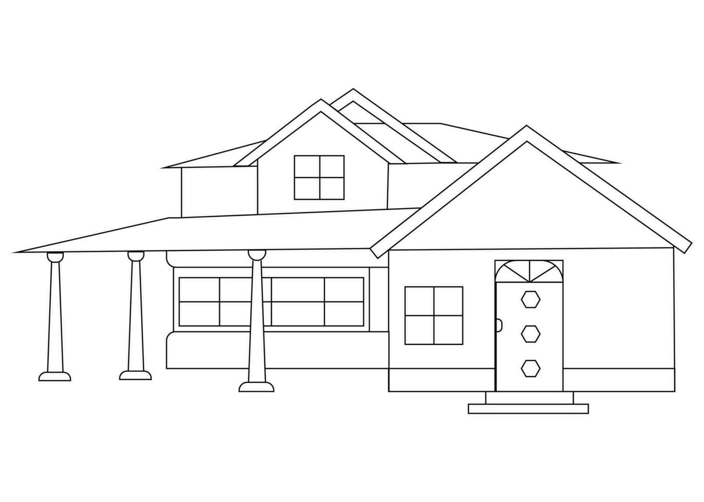 House Vector, House Coloring Pages for Kids. Coloring book for children and adults. Black and white illustration of a house. Contour figure of the cottage. vector