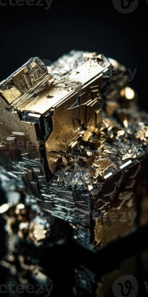Photo of the mineral stone pyrite close-up, macro.