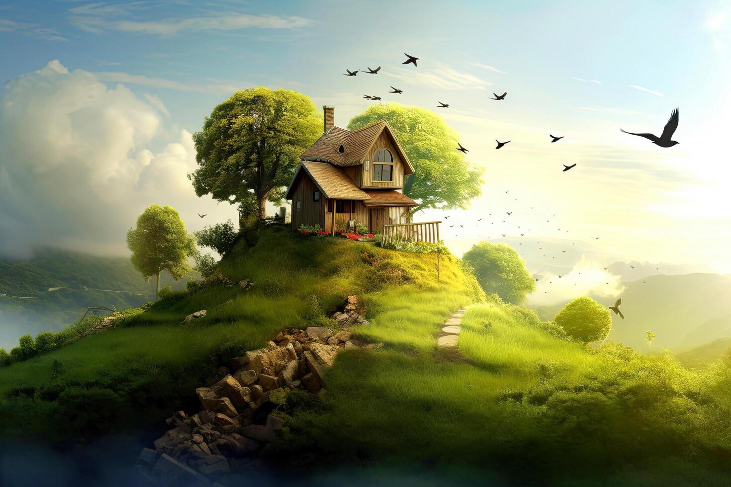Illustration image, Nature and Sustainability, Eco-friendly Living and conservation, Concept art of Earth and animal life in different environments, illustration photo