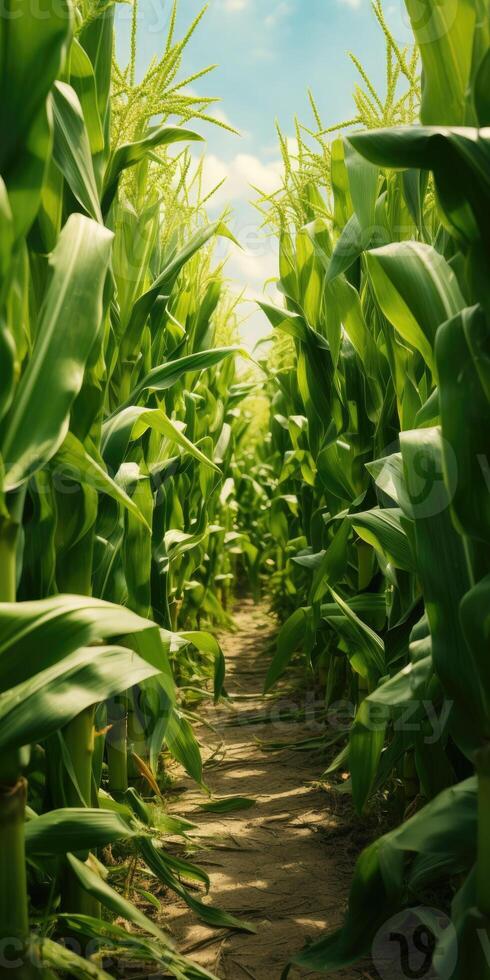 Ecological field of corn. Vegetarianism. Generative AI photo