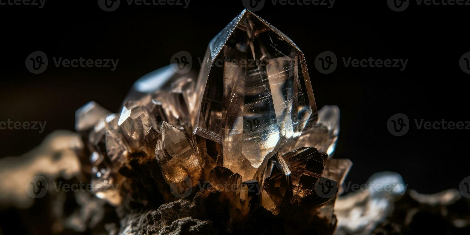 Closeup photo of mineral smoky quartz, macro. Generative AI