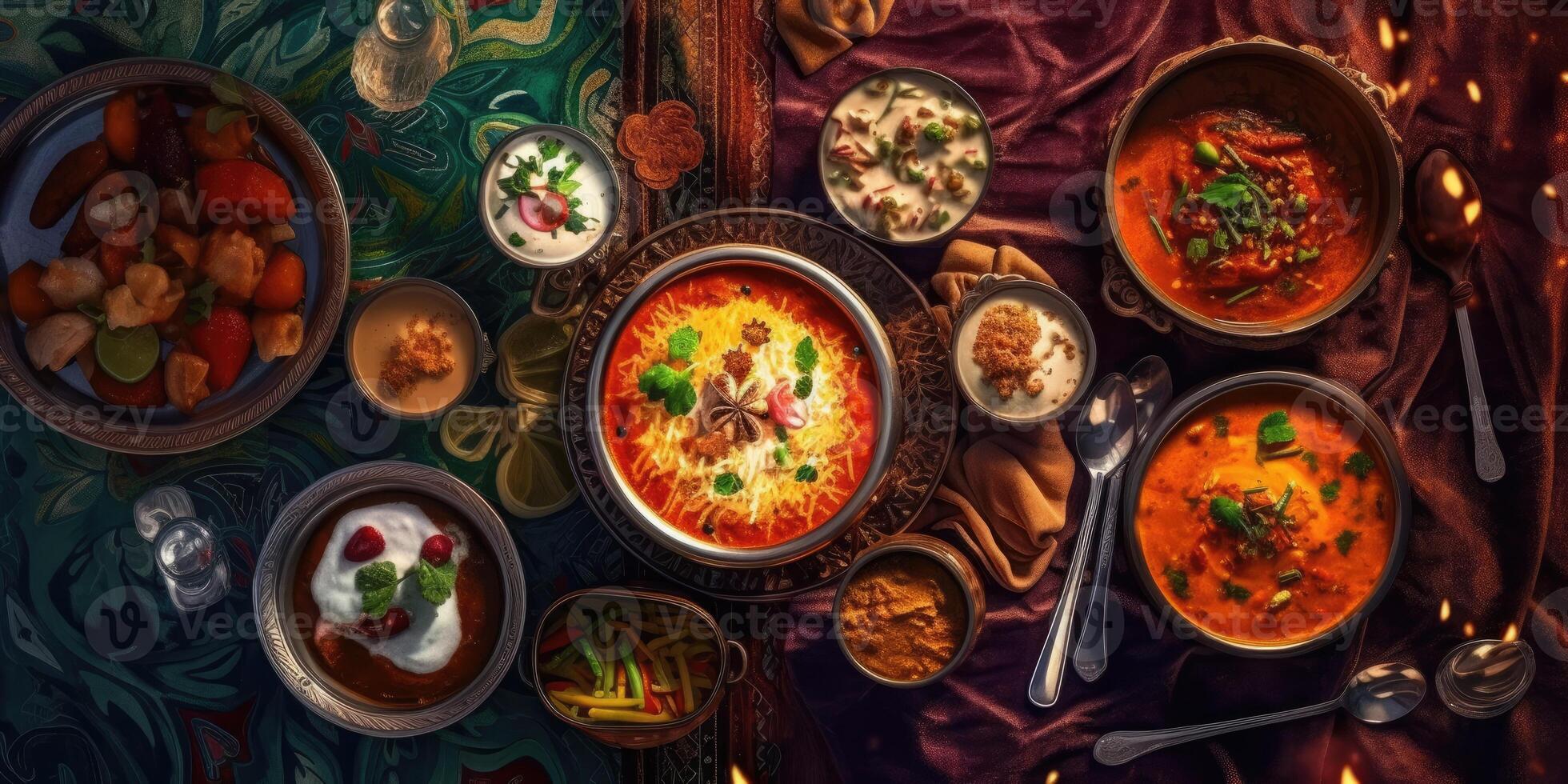 Illustration of Indian national food. View from above.Generative AI photo