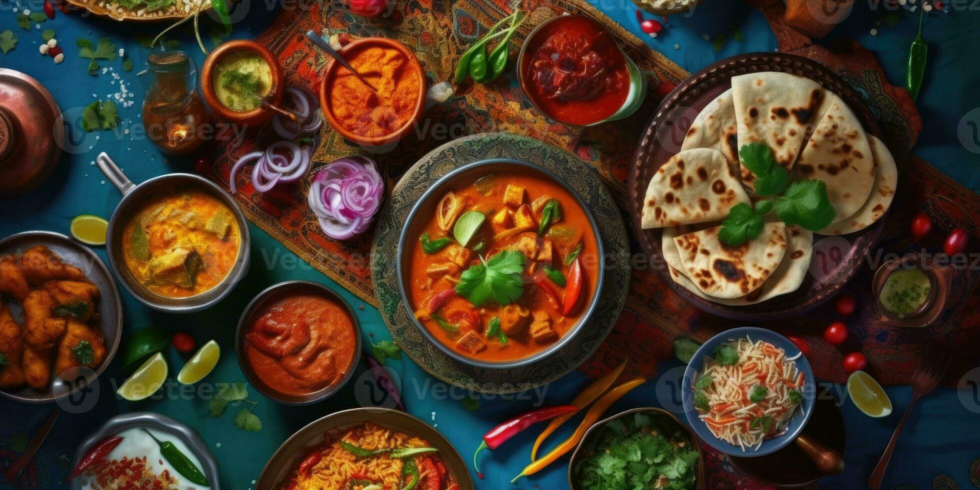 ilustración de indio nacional alimento. ver desde arriba.generativo ai foto