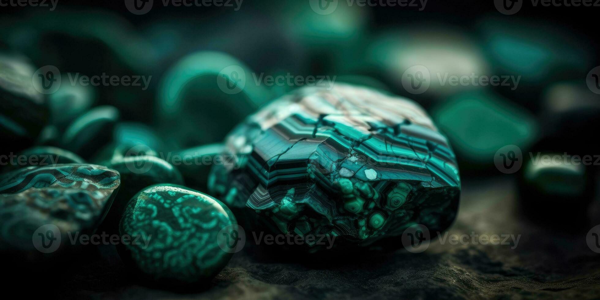 Photo of the mineral stone malachite close-up, macro. Generative AI