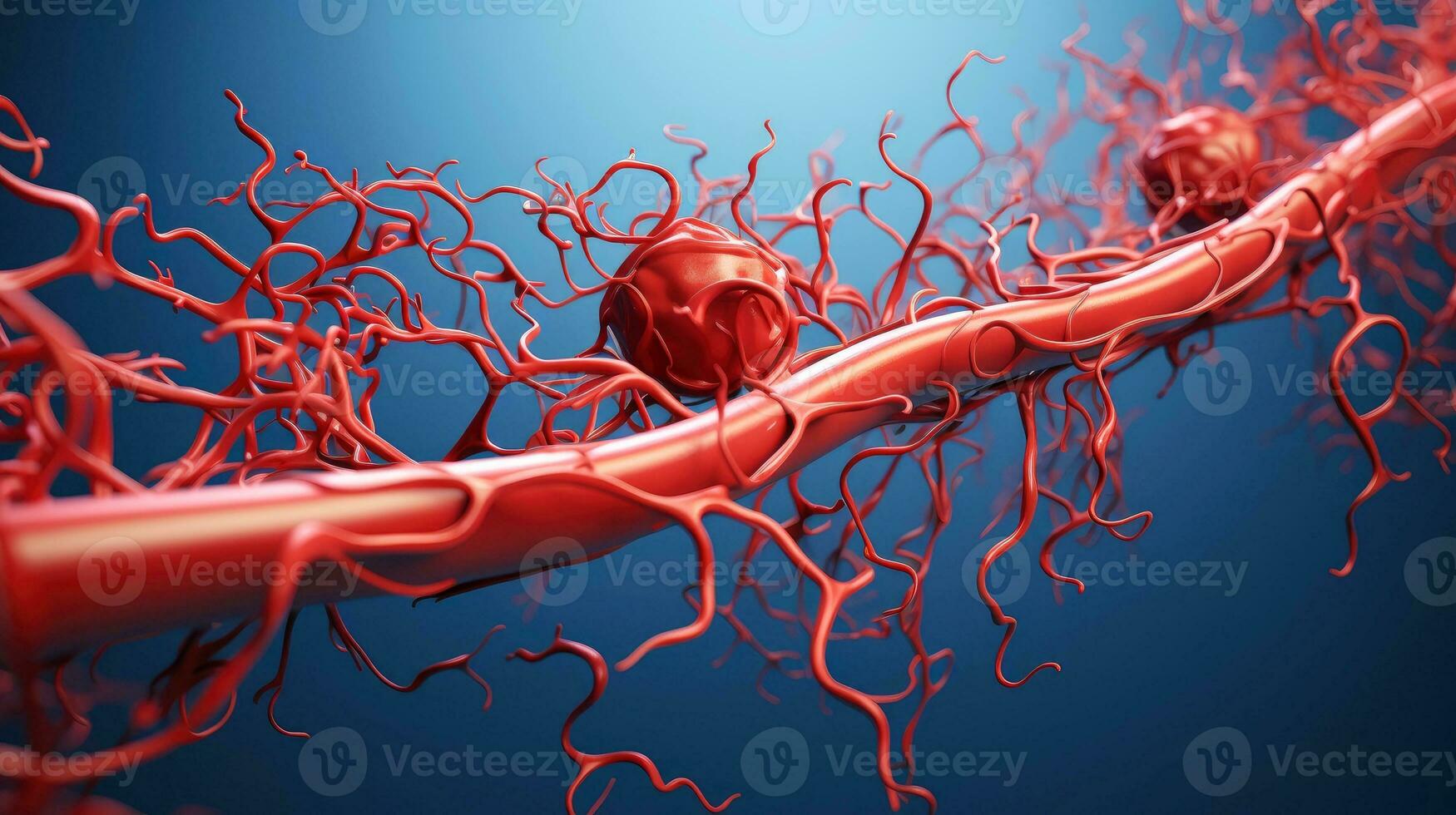 3D illustration mockup of the human organ systems, circulatory, digestive, red and white bloodcells wtih blurred backgroun. Medical education concept, Generative AI illustration photo