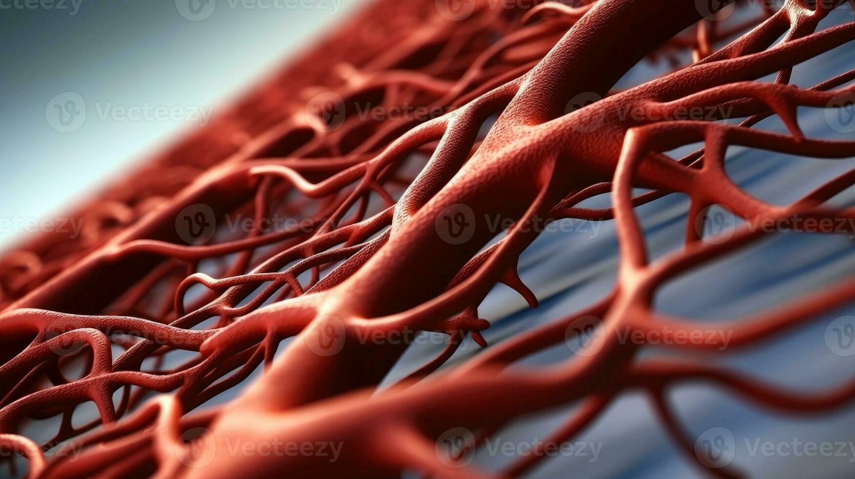 3D illustration mockup of the human organ systems, circulatory, digestive, red and white bloodcells wtih blurred backgroun. Medical education concept, Generative AI illustration photo