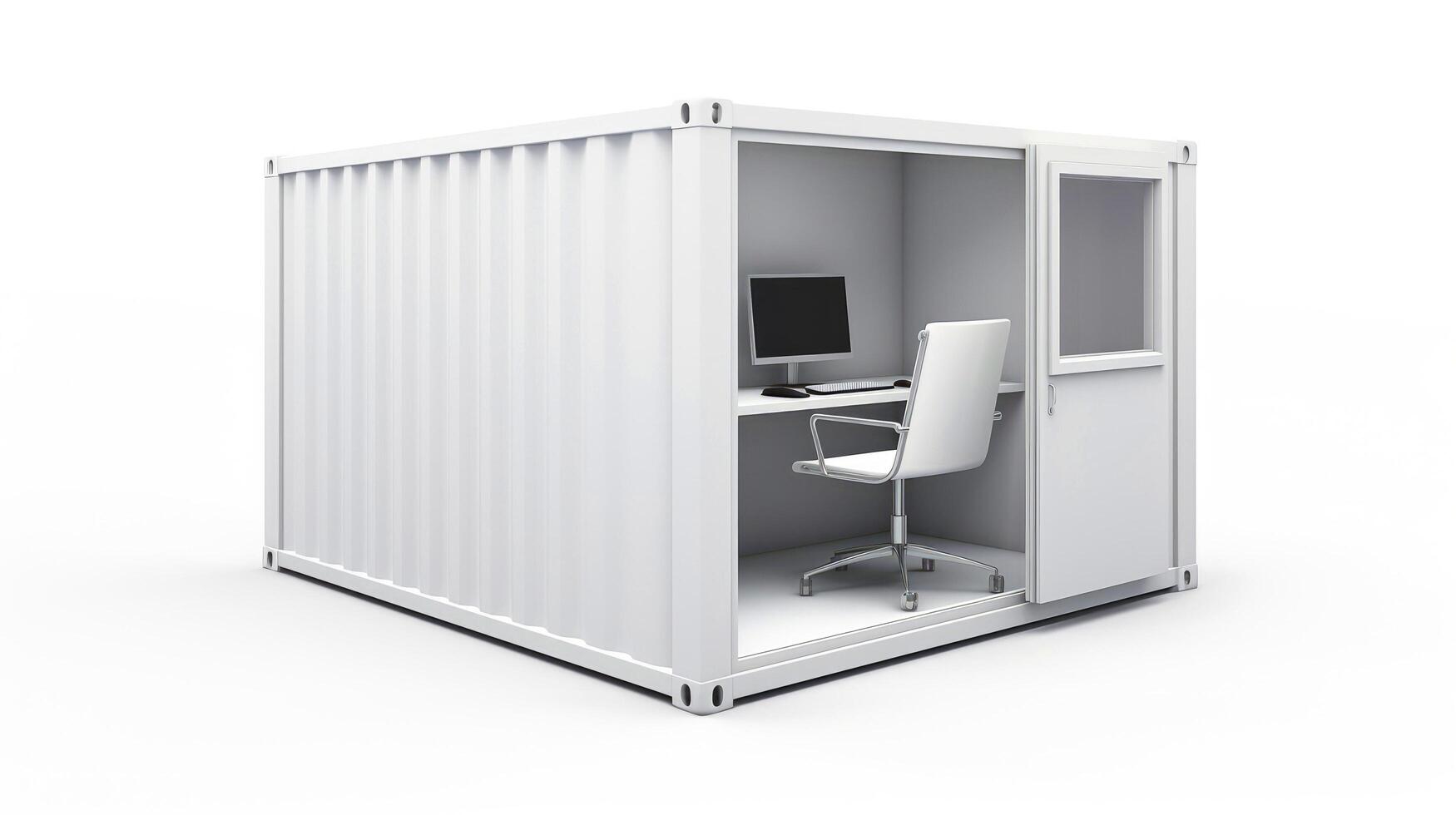 Interior of mobile container site office for construction site. Shipping container. Portable house and office cabins, illustration photo