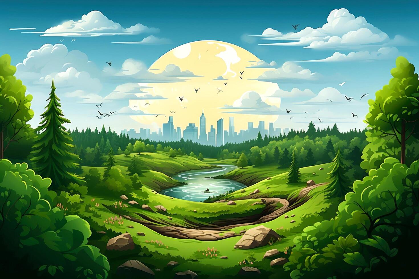 llustration images, Ecosystem restoration, environment day concept tree background. Ecology project concept, illustration photo