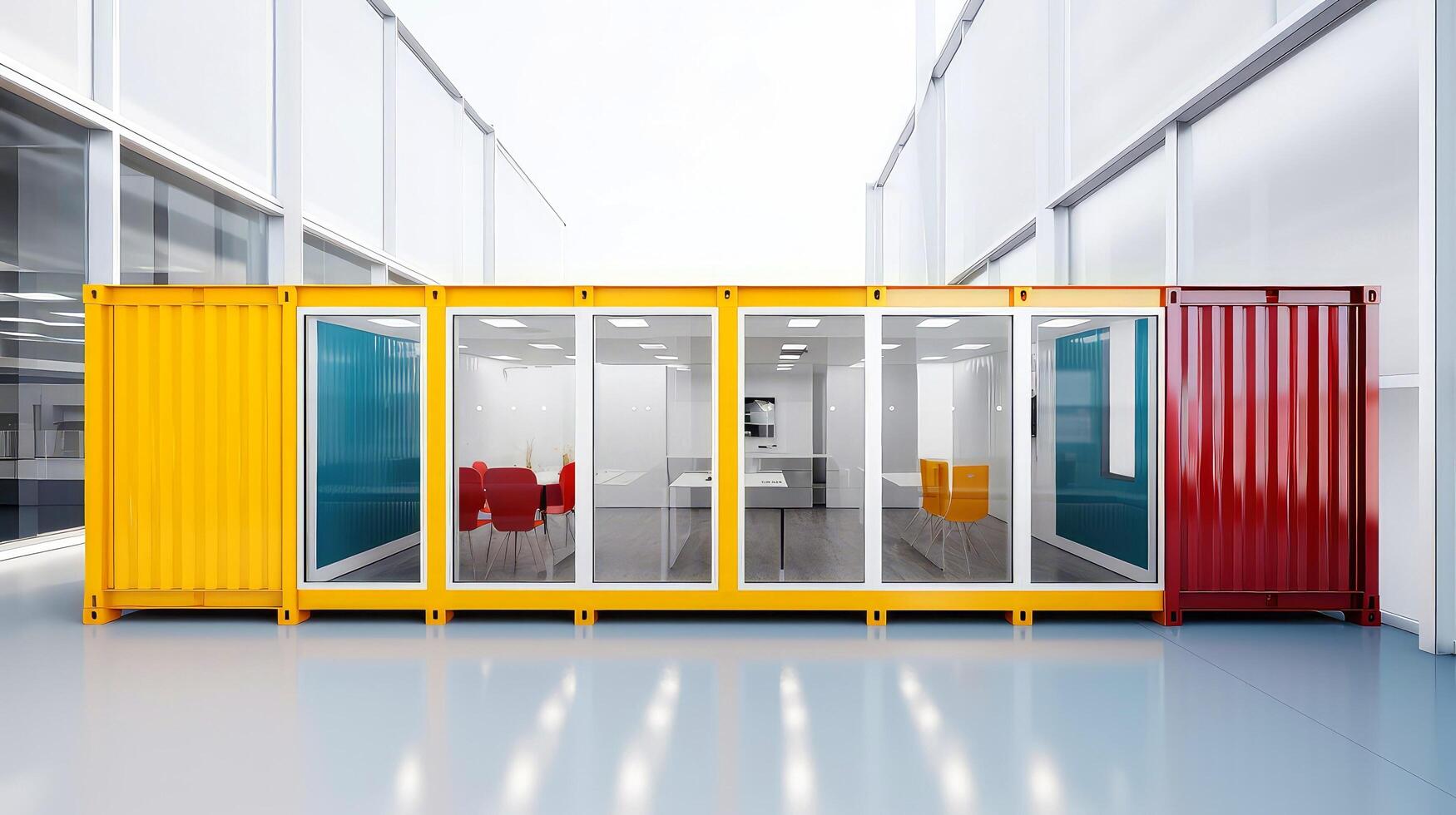 Mobile office buildings or container site office for construction site. Shipping container. Portable house and office cabins, illustration photo