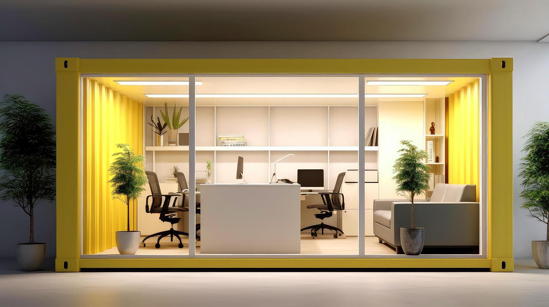 Mobile office buildings or container site office for construction site. Shipping container. Portable house and office cabins, illustration photo