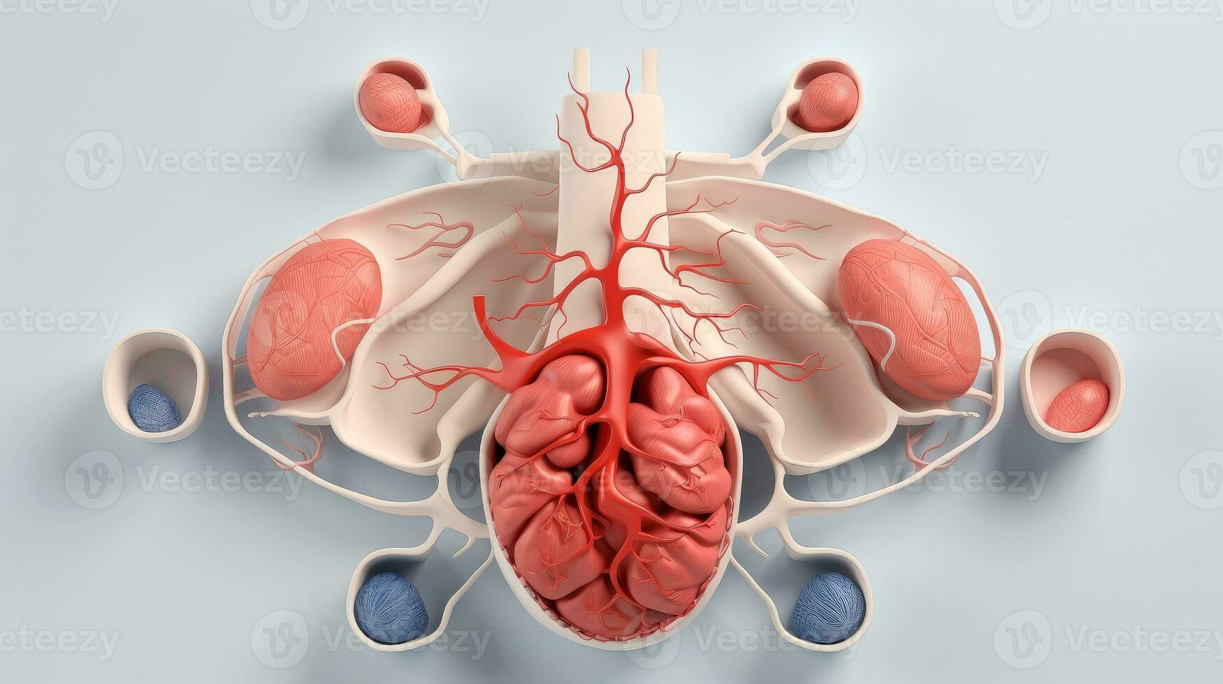 3D illustration of the human organ systems, Human internal organs. Anatomy. Nervous, circulatory, digestive, excretory, urinary,and bone systems. Medical education concept, Generative AI illustration photo